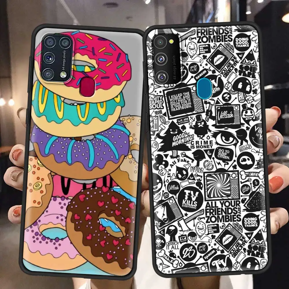 

Case For Samsung M51 F41 M31s M31 Prime M30s M21 M11 M01 A9 A7 2018 Black Silicone Cover Capa Fundas Anime Graffiti Sticker