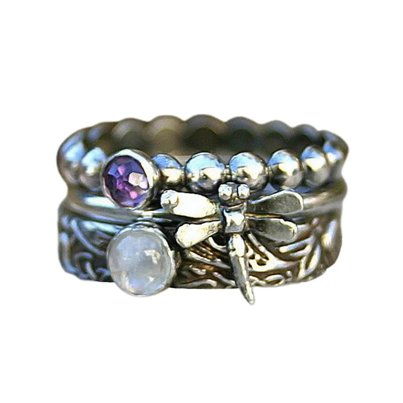 

Retro Jewelry Ring Oval Cut Dragonfly Lotus Rings For Women Special Wedding Party Jewelry Accessories