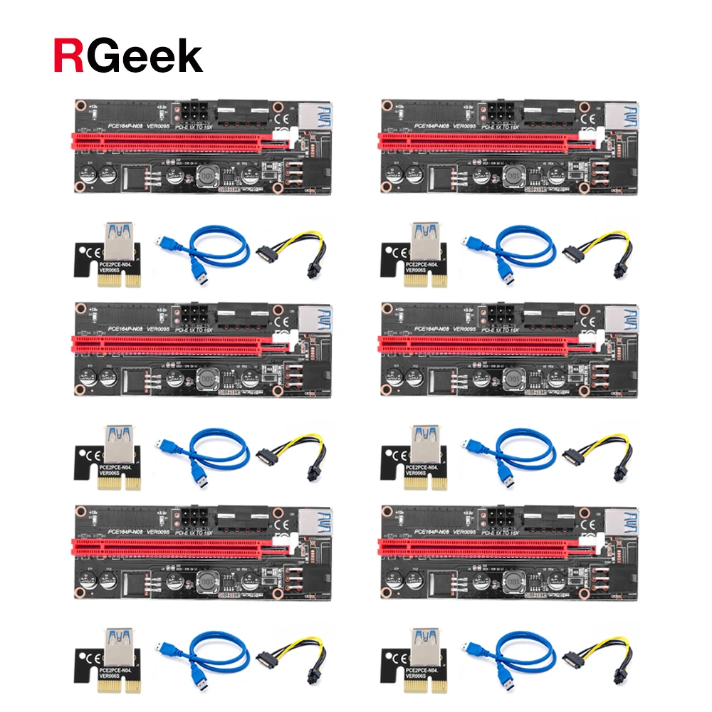 

6 шт. новейший VER009 USB 3.0 PCI-E Райзер VER 009S Экспресс 1X 4x 8x 16x Райзер адаптер pcie Райзер карта SATA 15 контактов на 6 контактов питания