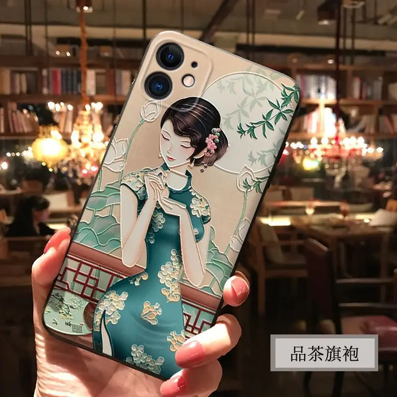 

Creative Chinese-Style Fashion Relief Vintage Painted Mobile Phone Drop-Resistant Protective Case Female Case for iPhone 11