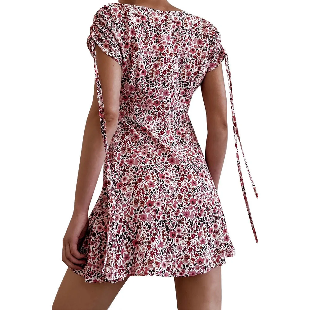 

Western Style Fashion Sexy Low Cut Dress Casual Temperament Simple Designer Thin Floral V-neck Summer Spring Summer 2021