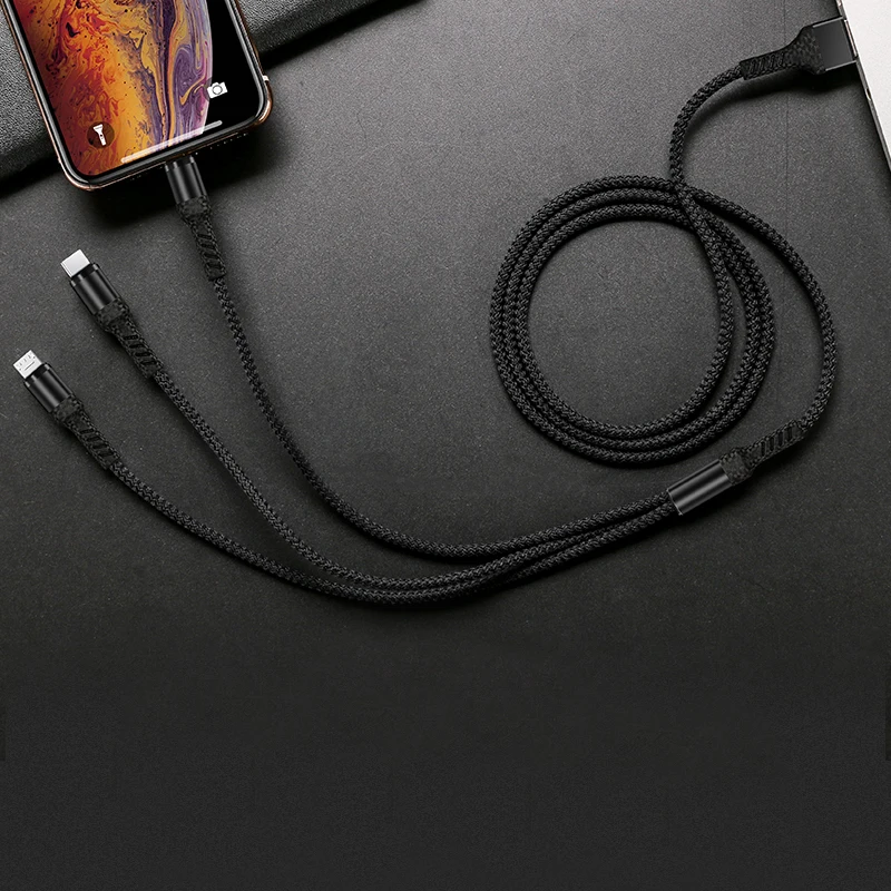3 в 1, USB кабель для iPhone, кабель для быстрой зарядки для Android, Micro usb type C, type-c, 3 в 1, кабели для мобильных телефонов, 1 м, шнур для зарядки