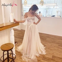 sexy strapless backless boho wedding dresses appliques transparent tulle robe de mariee beach wedding gown 2020