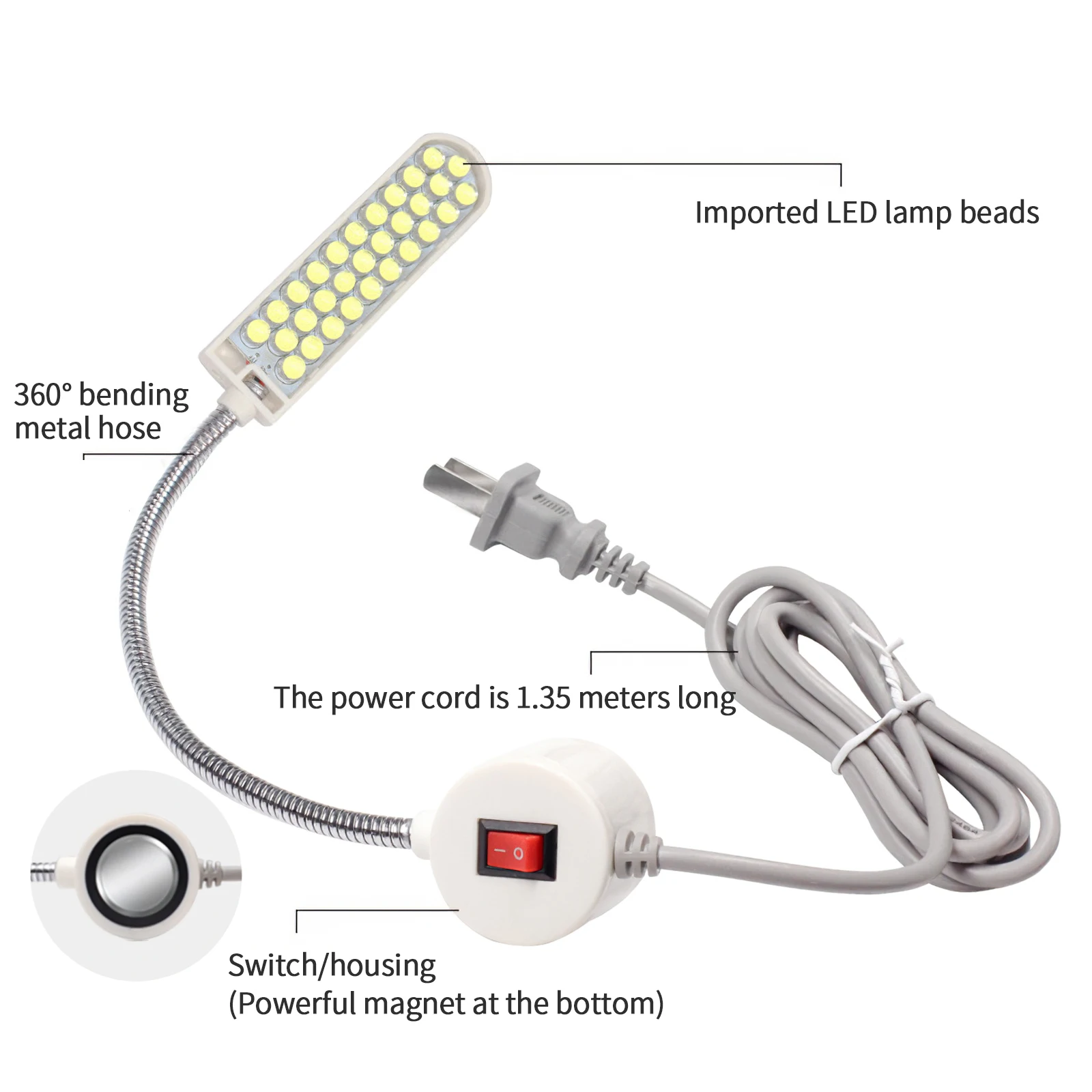 

LED Lighting Light Sewing Machine Light with Magnetic Base Workbench LED Light with Flexible Gooseneck Arm for Indoor Home