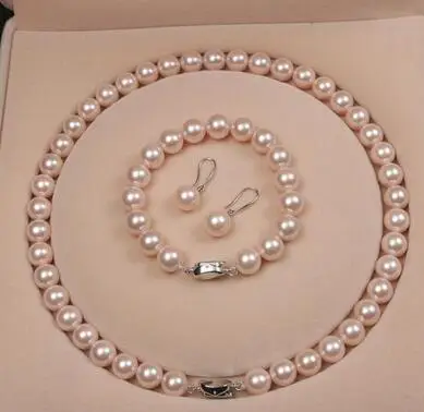 

3PCS 10mm Purple Natural Shell Pearl Necklace Bracelet Earrings Three-Piece