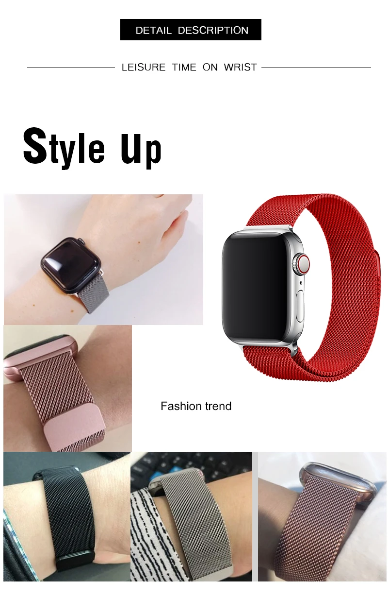Красный ремешок для часов 40 44 мм для Iwatch Series 4 5 Миланская петля магнитный металлический браслет 38 ремешок для Apple Watch 3