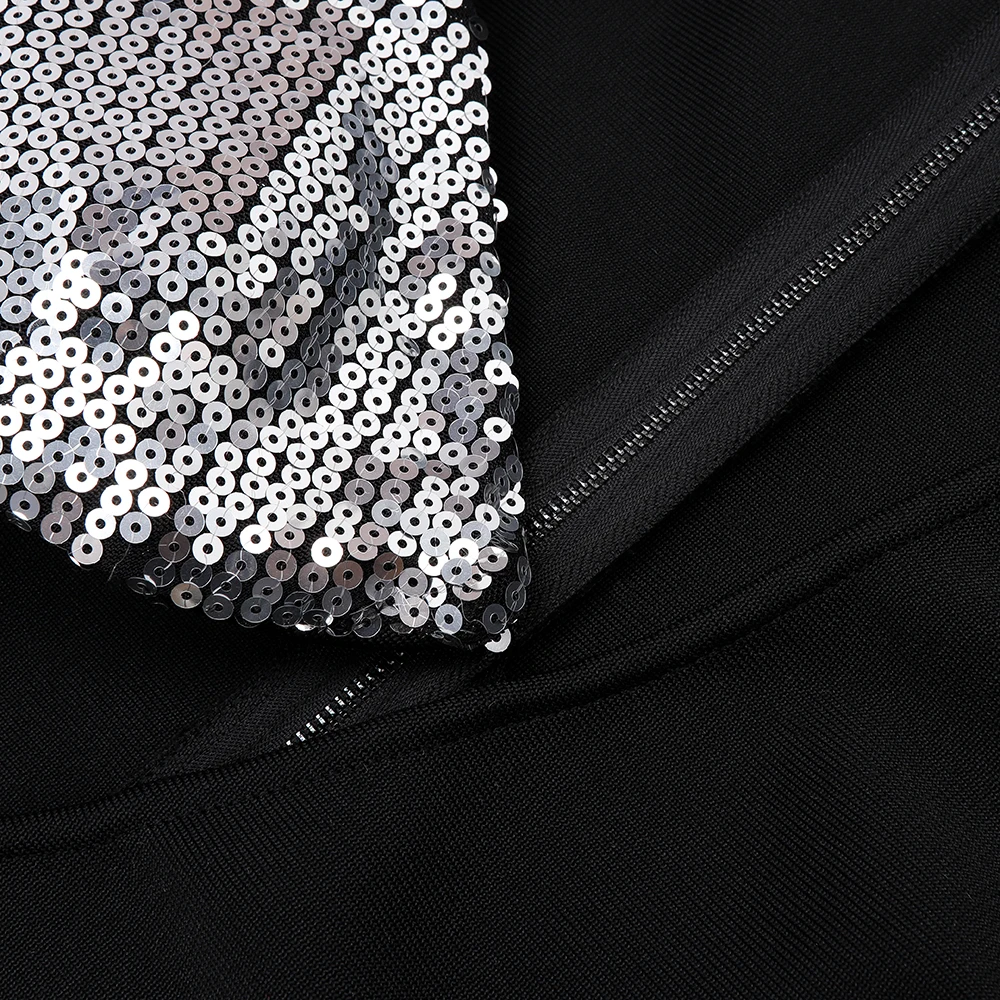

2020 New Arrival Winter Runway Women Sexy Sequins Black Bandage Dress Ladies Full Sleeve Elegant Bodycon Party Dress Vestido