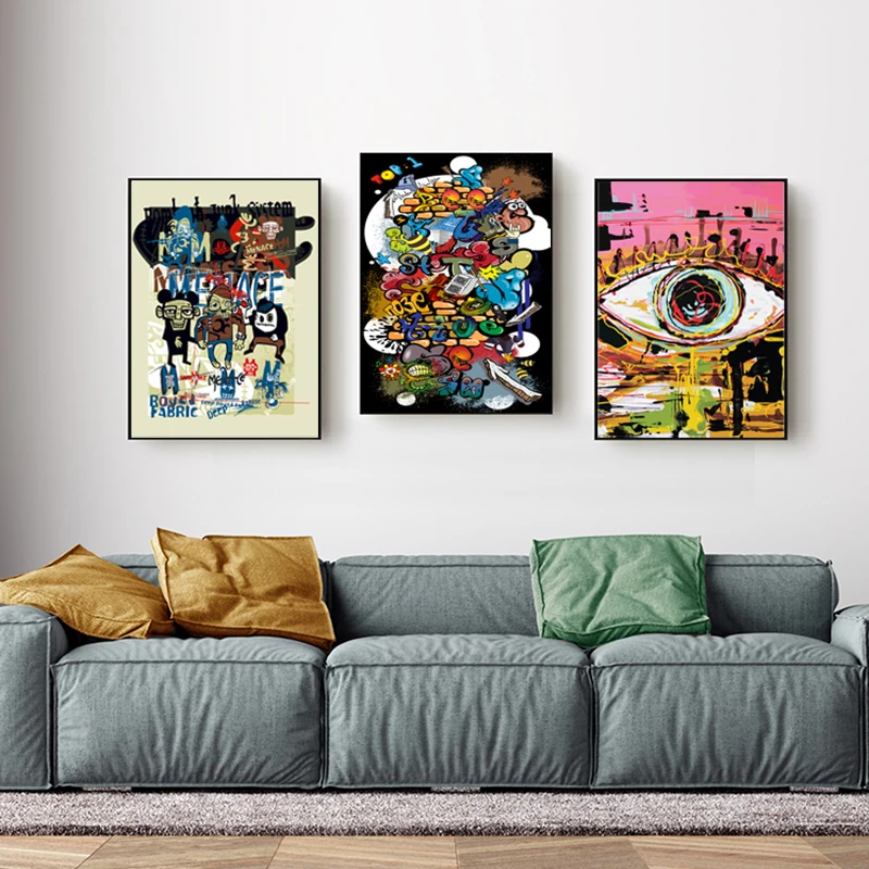 

Modern Cartoon Characters Big Eyes Graffiti Oil Painting Boy Bedroom Wall Abstract Art Interesting Animation Poster Decoration