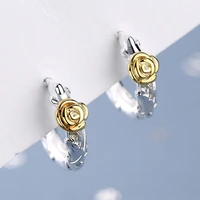 vintage gold color rose flower hoop earrings for women two tone huggies geometric plant branches earring piercing accessories