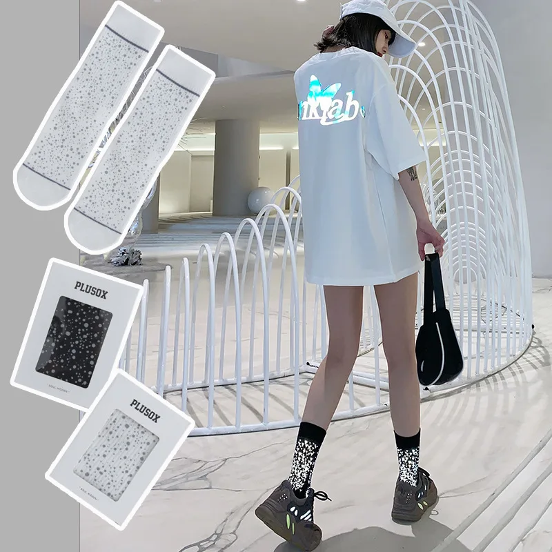 

Носки унисекс, длинные, светоотражающие, в японском стиле, в стиле Харадзюку