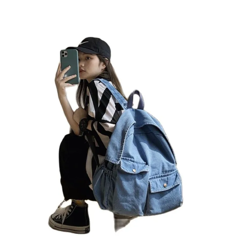 2021 Джинсовый Рюкзак в винтажном стиле большой размер школьные сумки для