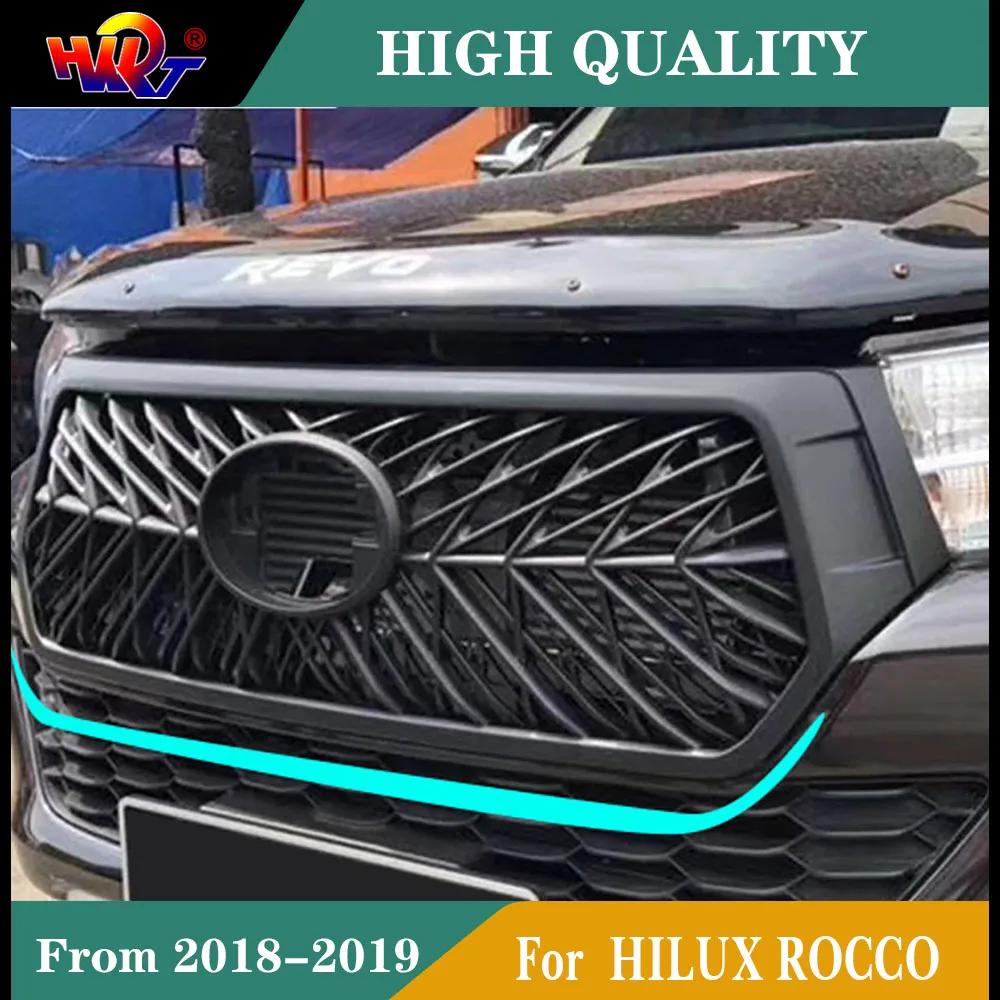 

For HILUX ROCCO Car 2018-2019 Car Styling Accessories Pickup Car Front Bumper Mesh Mask Cover ABS Grill Grills Fit