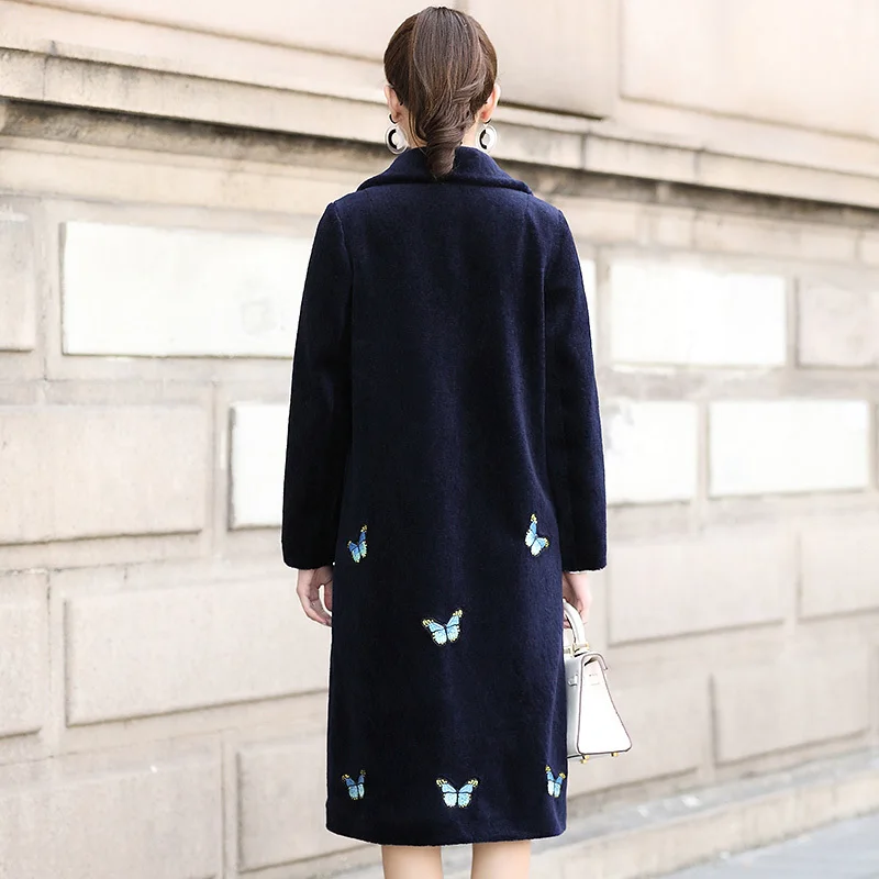 Fashion 2020 Winter Jacket Women Real Sheep Shearing Fur Coat Embroidery Natural Coats Autumn Long Thick Warm Wool Jackets s | Женская