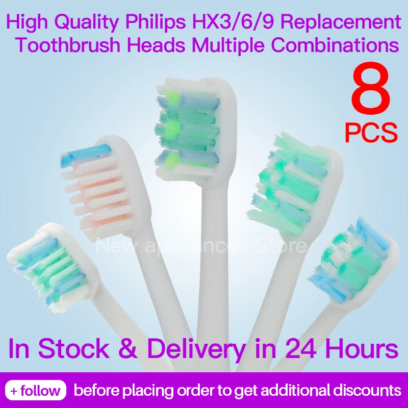 

8 шт., сменные насадки для зубной щетки Philips серии HX3/6/9