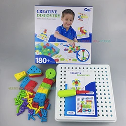 with color box 182 Монтессори обучающая дрель-головоломка игрушки для детей DIY винтовые игрушки детский набор инструментов для мальчиков Мозаичный Узор Набор строительных игрушек подарок - Цвет: with color box