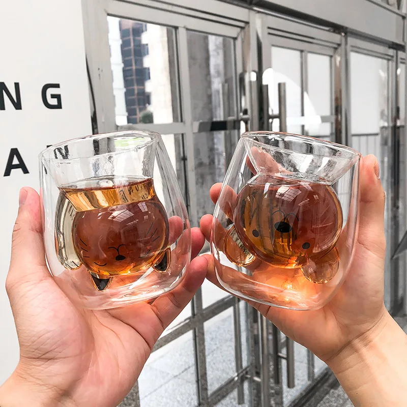 Кофейные кружки с двойными стенками милая кошка медведь прозрачная стеклянная