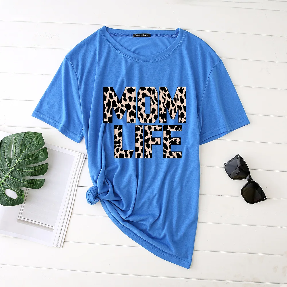 

Mom Life Leopard Print Women Summer T Shirts Graphic Harajuku Tees Female Short Sleeve Round Neck Aesthetic Vintage Tshirts Tops