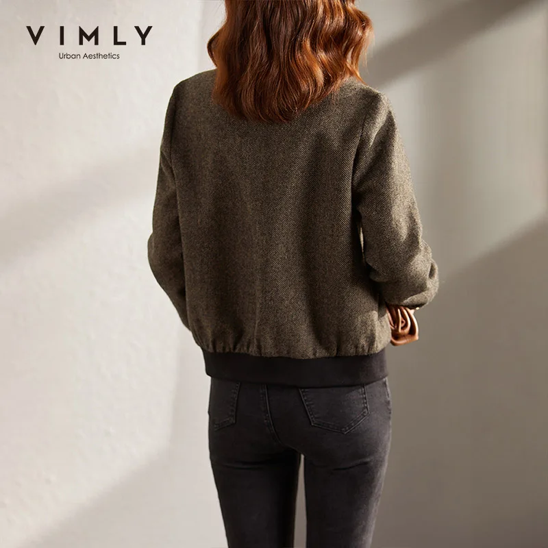 Vimly женская короткая куртка 2021 зимняя одежда модная новая Лоскутная шерстяная