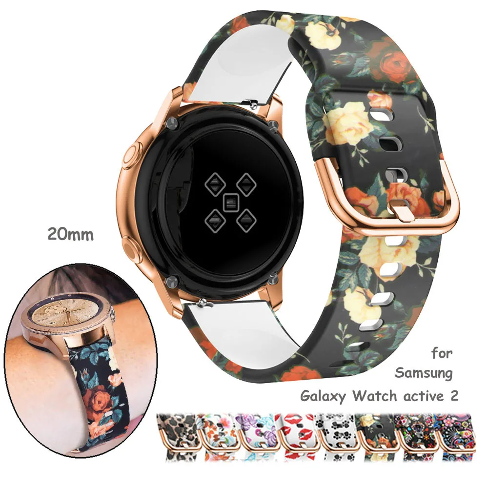 

20mm watch strap for Samsung Galaxy Watch 3 41mm active 2/42mm Gear S2/Sport band Printed silicone bracelet Amazfit bip gts