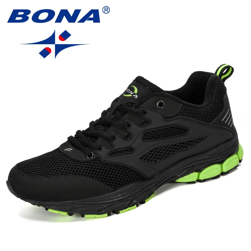 Black F green BONA дизайн популярная мужская обувь для бега противоскользящая Мужская Спортивная обувь уличные Прогулочные кроссовки мужские модные - Цвет: Black F green