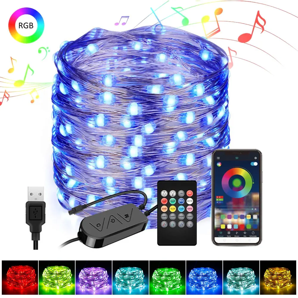 USB Led String Lights Music RGB Smart Bluetooth App Controlled Christmas Fairy for Decor | Лампы и освещение