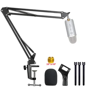 nb 35 microphone stand desk adjustable suspension boom scissor arm stand for blue yeti blue snowball ice with mic windscreen free global shipping