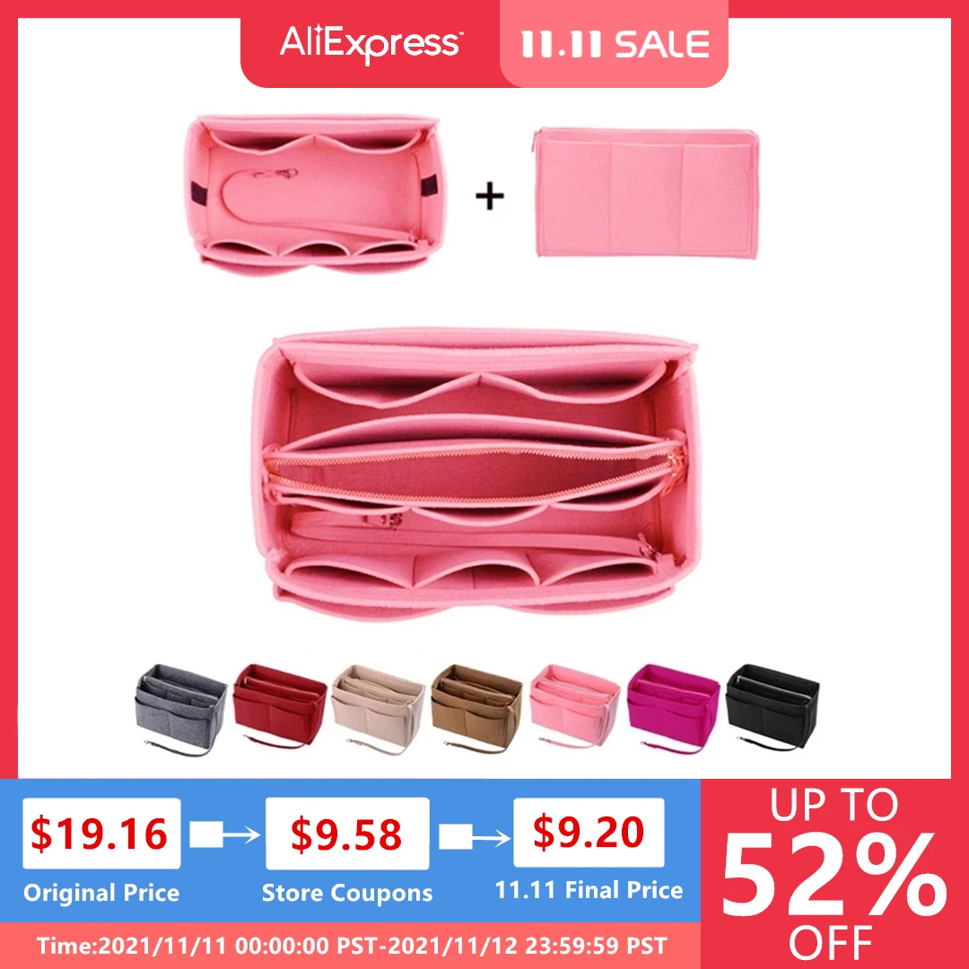 

Hot Popular Women's Makeup Organizer Felt Cloth Insert Bag Multi-functional Travel Cosmetic Bag Girl Storage Toiletry Liner Bags