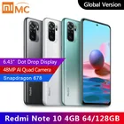 Xiaomi Redmi Note 10 глобальная версия смартфона 33 Вт Быстрая зарядка Snapdragon 678 AMOLED дисплей AI Face Unlock 48MP Quad Camera