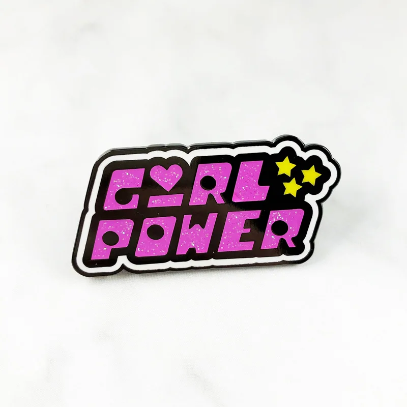 Жесткая эмалированная брошь GIrl Power на булавке коллекционная мультяшная