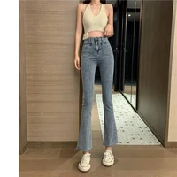 spring summer 2021 high waisted slim micro flared ankle length denim pants female vintage casual flare jeans boot cut pants