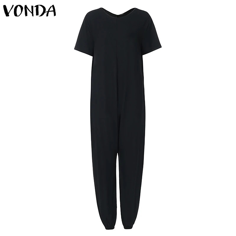 VONDA костюмы, женские комбинезоны, повседневные одноцветные комбинезоны с круглым вырезом и короткими рукавами, свободная элегантная офисная комбинезоны большого размера, штаны