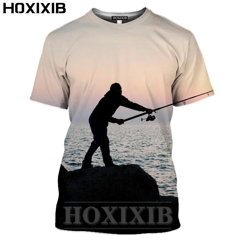 Футболка HOXIXIB с изображением речной рыбалки и буя мужская женская футболка для