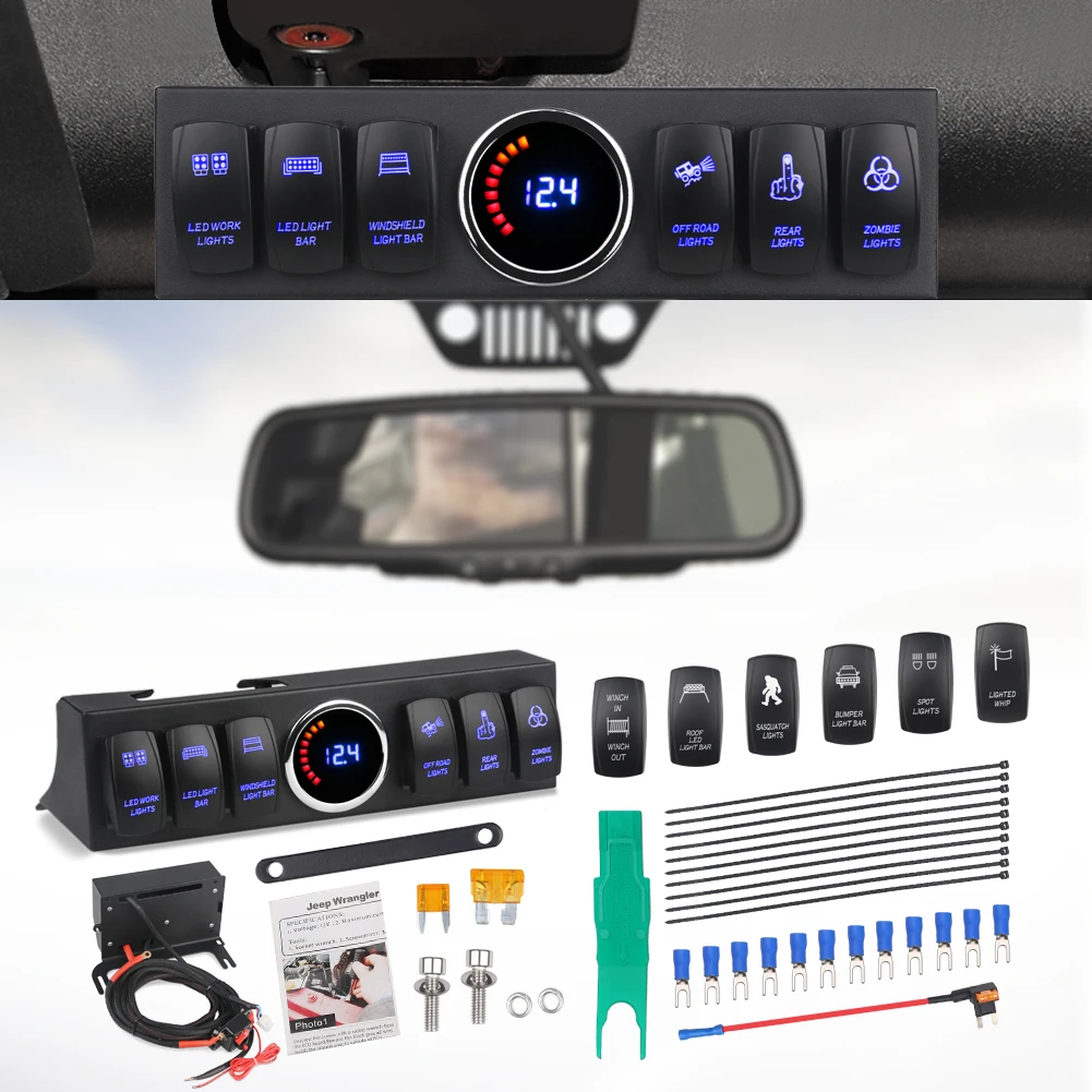 

6-Switch Pod Toggle Switch Panel Source Control System Box Wiring Harness Kit For Wrangler JK Switch Clip Remover