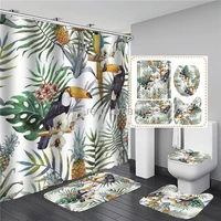 fashion green leaves flower printed shower curtain set green toilet non slip mat bathroom lid carpet home decor accept wholesale