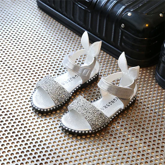 

Children Sandals For Toddlers Girl Big Girls Kids Beach Shoes Cute Sweet Princess Rhinestone With Rabbit Ear Soft Fashion