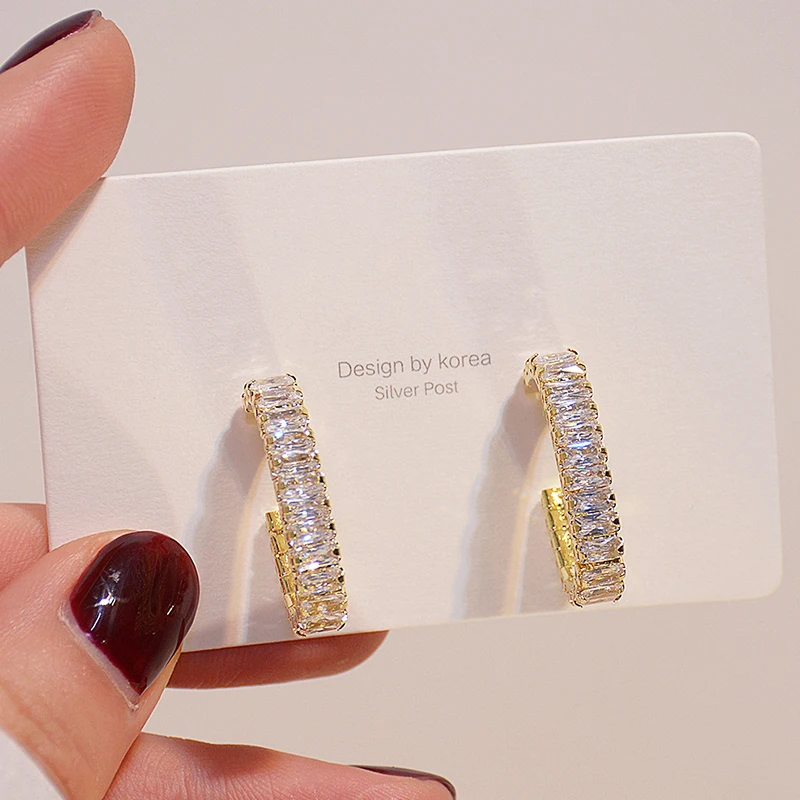 

Trendy Elegant 14K Real Gold Plated Square Earrings for Women Top AAA Shiny Zircon S925 Silver Needle Stud Jewelry INS Hot Gift