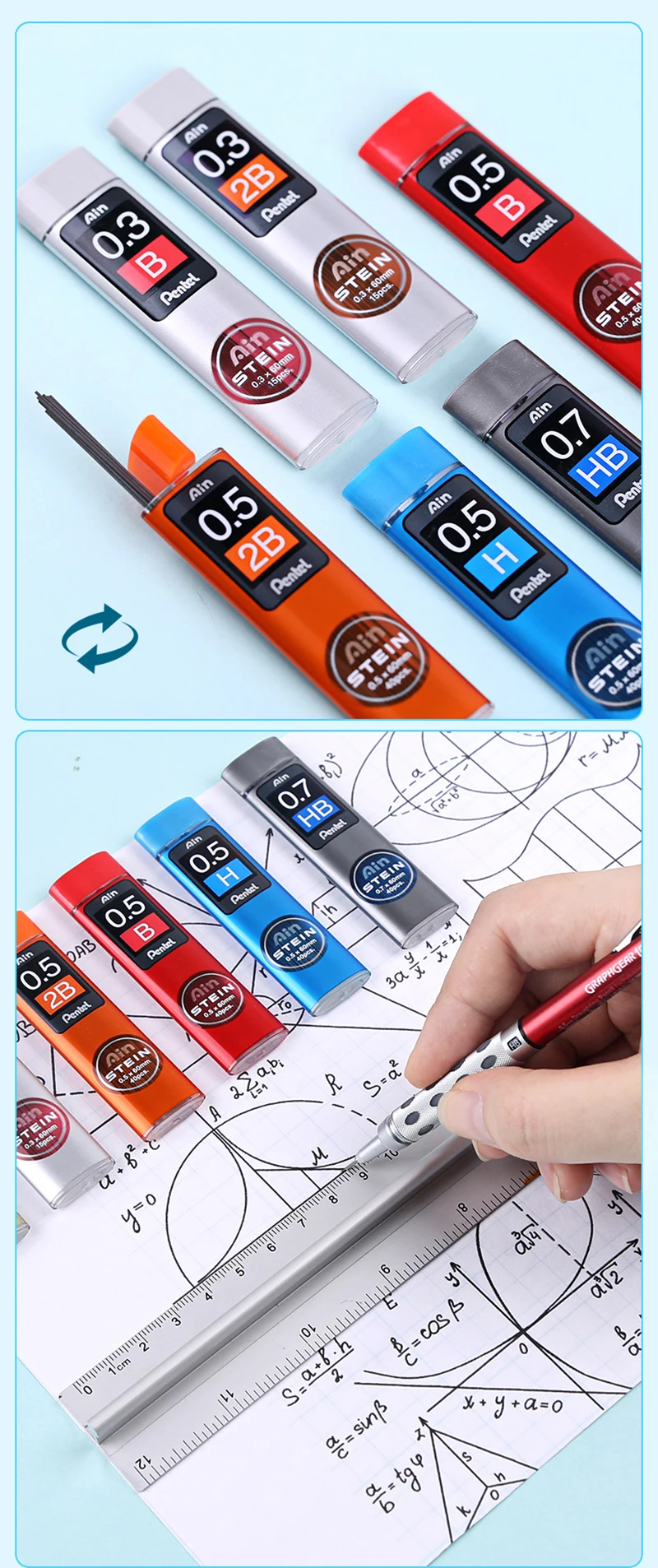 Pentel 4 трубки/лот Stein Enhanced Silica карандаш-0,5*60 мм-2 H, H, HB, B, 2B, 3B, 4B для механических карандашей письма