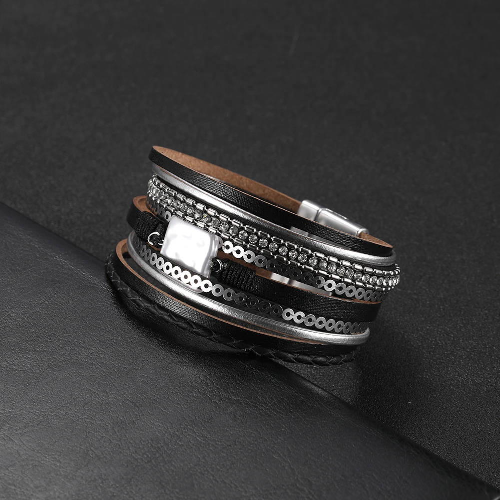 Boho Bohemia Big Multilayer Rope Woven hand made Leather Magnet Cuff Bracelet Bangle for Woman Man Lover Gift Wristband jewelry | Украшения