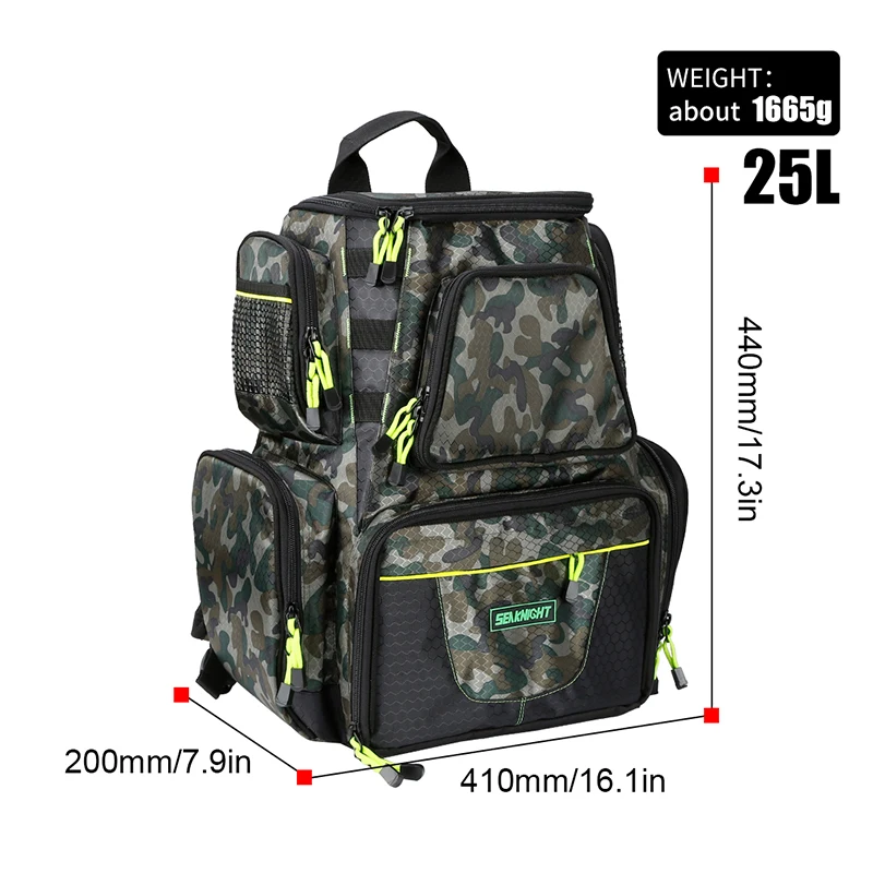 BAG ONLY 25L SeaKnight SK004 Large Fishing Bag 1000D Nylon 41*44*20cm MultiFunction Breathable Army Green Big Outdoor Fishing Tackle 2 Layers - Цвет: BAG ONLY 25L
