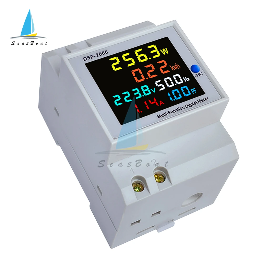 

6IN1 Din Rail AC monitor 110V 220V 380V 450V 100A Voltage Current Power Factor Active KWH Electric Energy Frequency Meter Tester