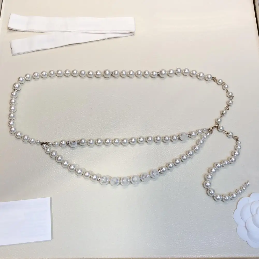 

2021 Brand Women Vintage Thick Chain Gold Color Long Pearls Necklace Belt Party Fine Fashion Jewelry