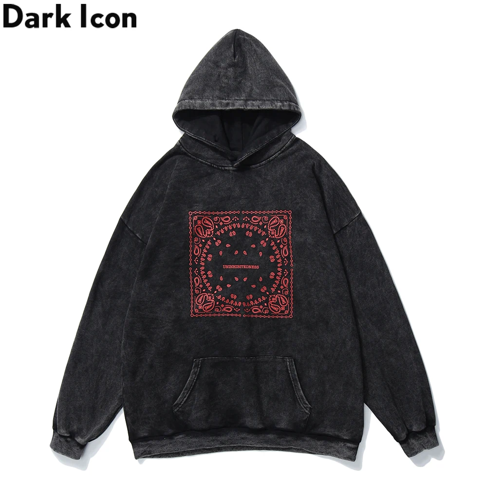 

Dark Icon Bandana Hoodie Men Women Street Fashion Washing Grey Men's Sweatshirts with Hoodie 2020 Autumn Man Clothing