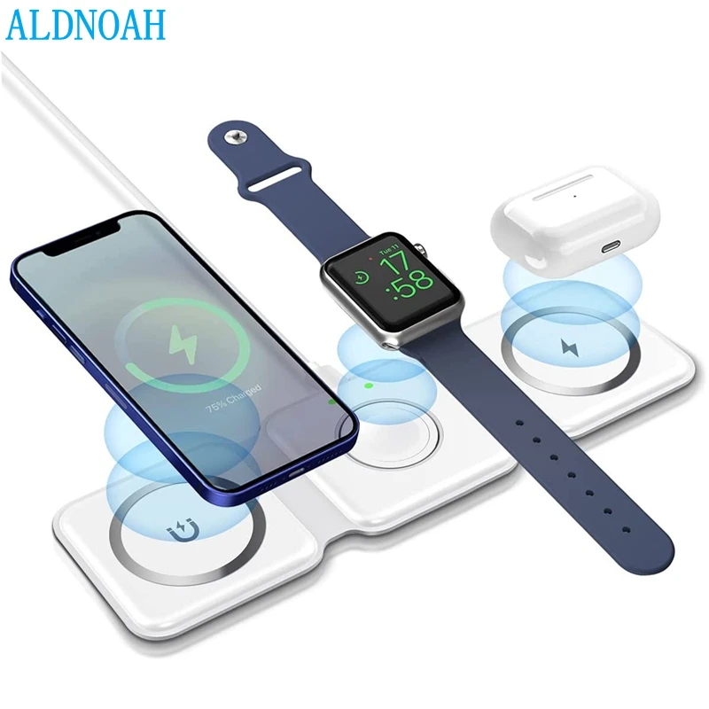 Magnetic 3 in 1 Fast Wireless Charger 15W Foldable Charging Station for iPhone 13 12 Pro Max Mini iWatch 7 6 SE AirPods 2 3 Pro
