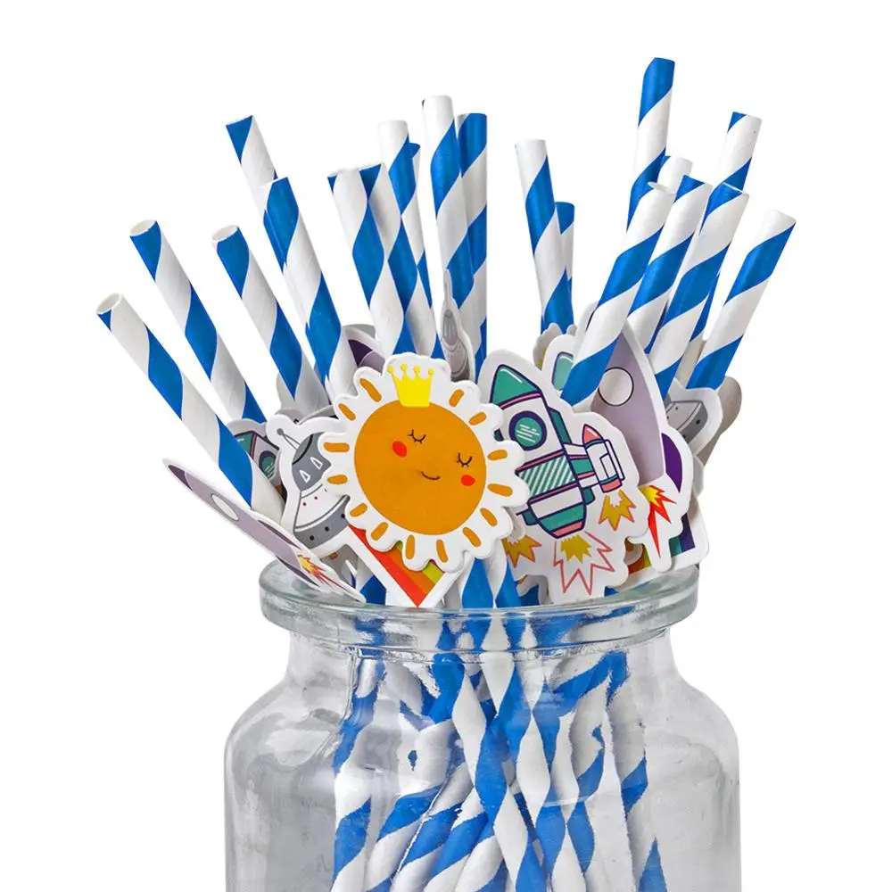 

20pcs Space Theme Party Paper Straw Star Astronaut Spaceship Planet Theme Party Straws Decoration Supplies