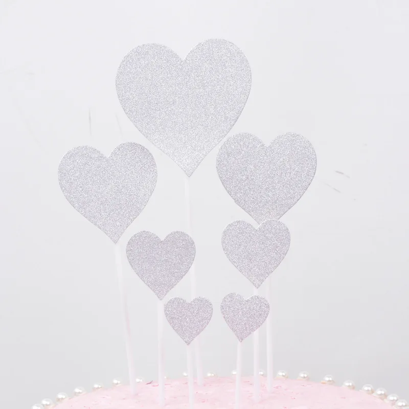 7 шт./компл. Топпер для торта в форме сердца из красного золота с зубочисткой