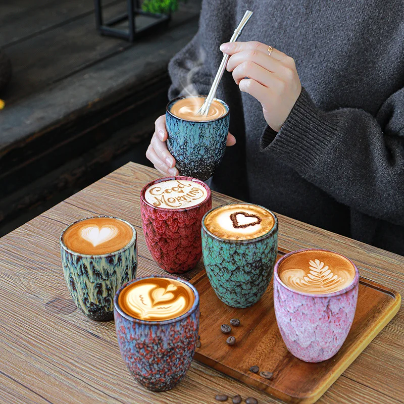 Taza de cerámica de 250ml, tazas de té de estilo japonés, porcelana espresso, juego de tazas de café reutilizables, vajilla pintada a mano