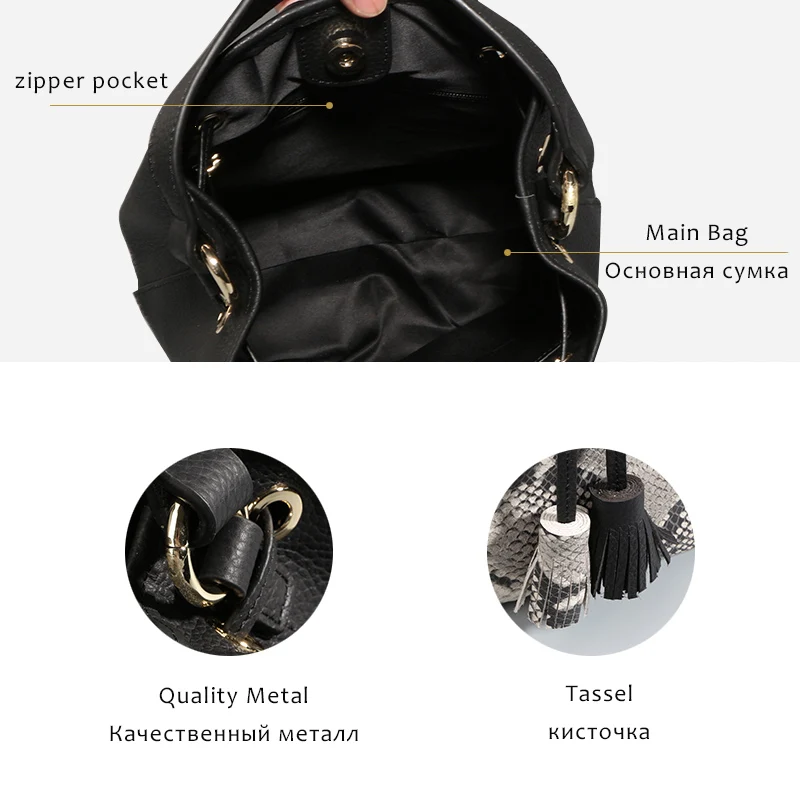 Qiwang женская сумка ведро из натуральной кожи для женщин известный бренд змеиная