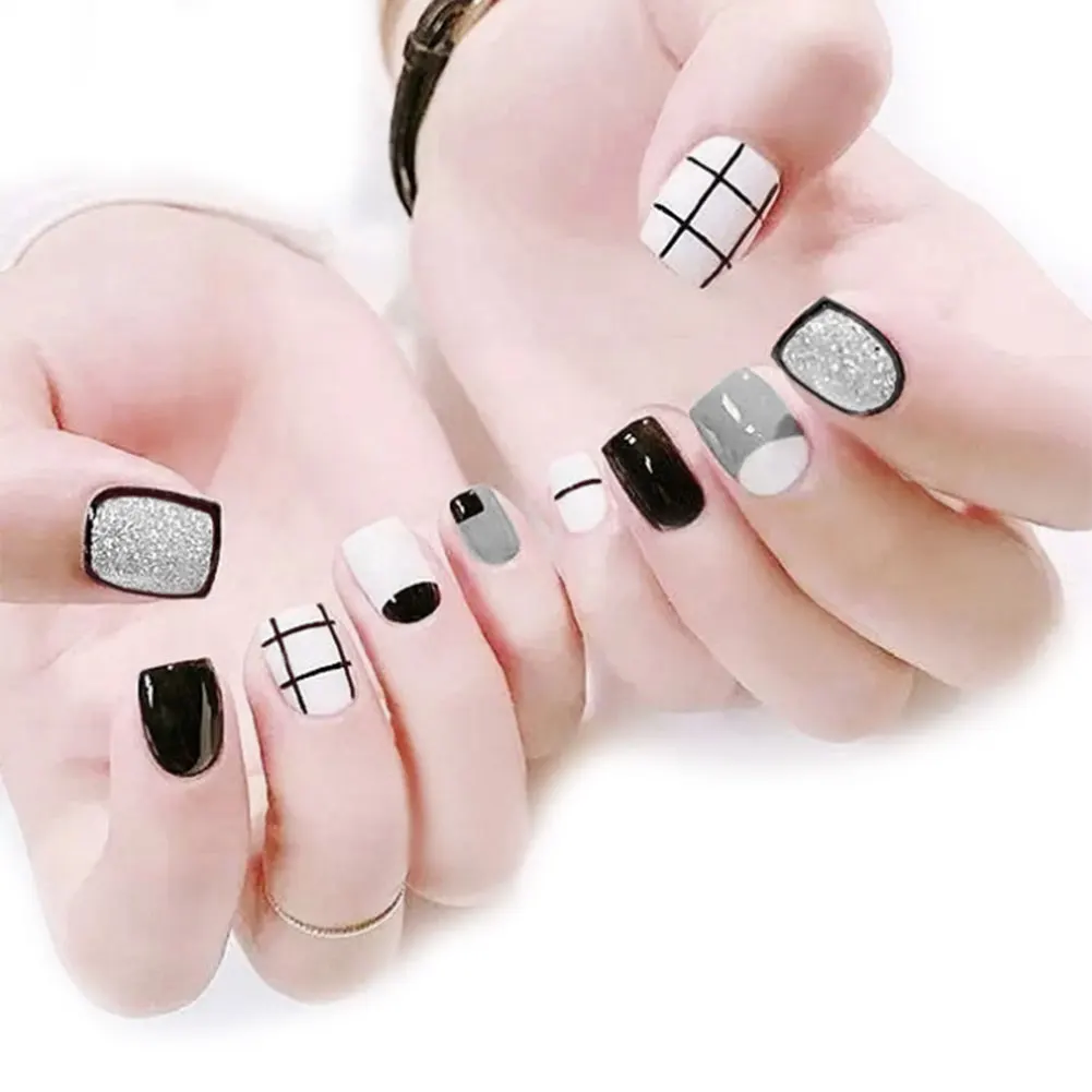 Новинка 24 шт./компл. женские 3D накладные ногти с клеем средней длины полные для