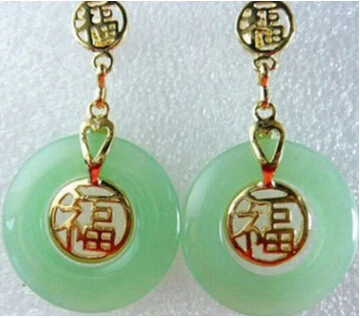 825 + Ювелирные изделия зеленый нефрит серьги &quotУдача&quot|Серьги-гвоздики| |