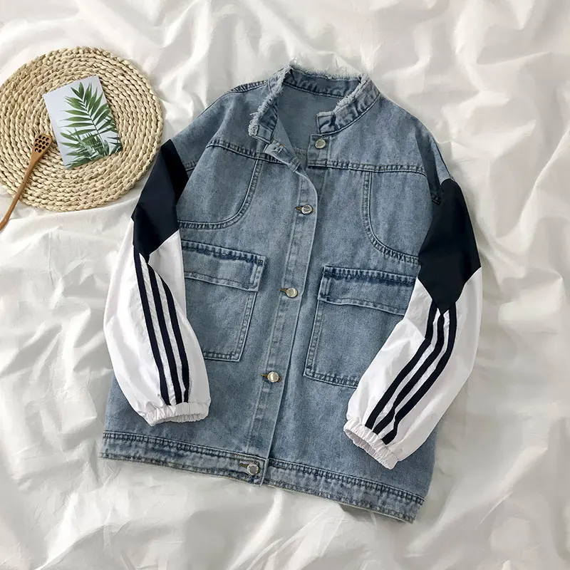 

Женская джинсовая куртка в стиле Харадзюку, Короткая свободная Универсальная джинсовая куртка в Корейском стиле, модель A649 на весну и осень...